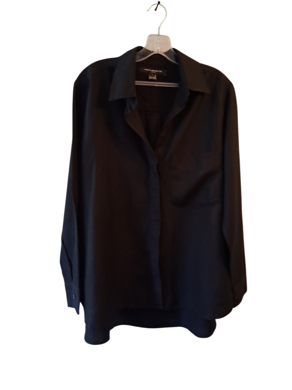 French Connection Black Linen Blend Button-Down Blouse - Picture 3 of 6